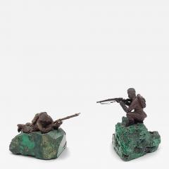 Pair of Russian Bronze Soldiers Mounted on Malachite Early 20th Century - 3455811