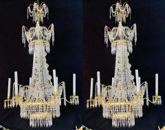 Pair of Russian Neoclassical Style Bronze and Crystal 7 Light Chandeliers - 1249072