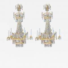 Pair of Russian Neoclassical Style Bronze and Crystal 7 Light Chandeliers - 1250935