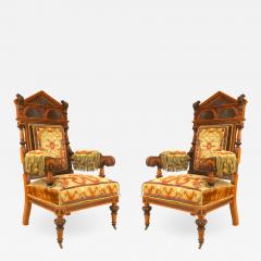 Pair of Russian Oak Carved Arm Chairs - 1492830