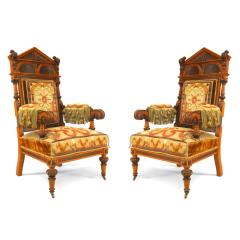 Pair of Russian Oak Carved Armchairs - 4628003
