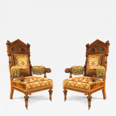 Pair of Russian Oak Carved Armchairs - 4628010