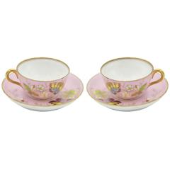 Pair of Russian Pink Kusnetzoff Porcelain Teacups - 4733033