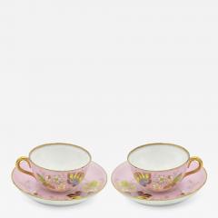 Pair of Russian Pink Kusnetzoff Porcelain Teacups - 4733049