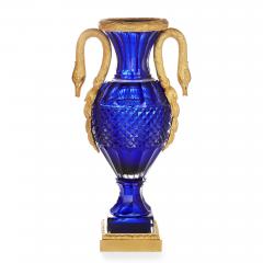 Pair of Russian cut blue glass and gilt bronze vases - 3684892