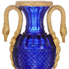 Pair of Russian cut blue glass and gilt bronze vases - 3684895