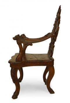 Pair of Rustic Black Forest Carved Walnut Armchairs - 4626193