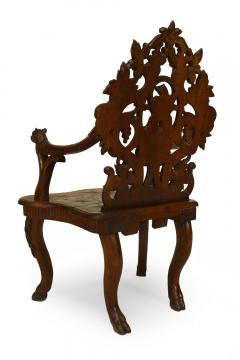 Pair of Rustic Black Forest Carved Walnut Armchairs - 4626195