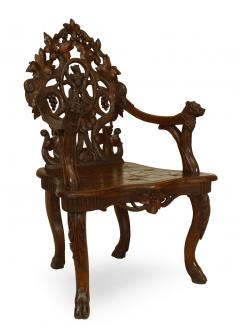Pair of Rustic Black Forest Carved Walnut Armchairs - 4626197