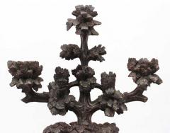 Pair of Rustic Black Forest Carved Walnut Candelabras - 4200760