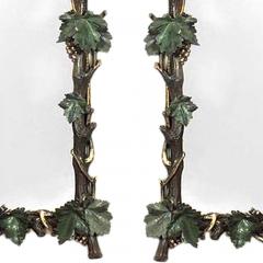 Pair of Rustic Continental Carved Grape and Leaf Design Wall Mirrors - 4626206