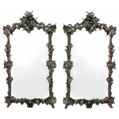 Pair of Rustic Continental Carved Grape and Leaf Design Wall Mirrors - 4628001