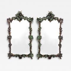 Pair of Rustic Continental Carved Grape and Leaf Design Wall Mirrors - 4628007