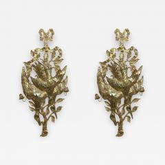 Pair of Rustic Continental German Style Brass Game Bird Wall Sconces - 1403188