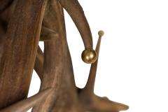 Pair of Rustic Continental Style Dark Olive Green Leather and Faux Antler Armcha - 4631222