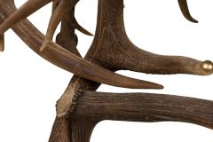Pair of Rustic Continental Style Dark Olive Green Leather and Faux Antler Armcha - 4631223
