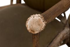 Pair of Rustic Continental Style Olive Green Leather and Faux Antler Armchairs - 2798338