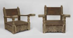 Pair of Rustic Country Style Weathered Oak and Pine Overscale Arm Chairs - 558694