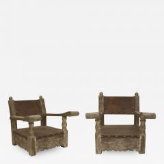 Pair of Rustic Country Style Weathered Oak and Pine Overscale Arm Chairs - 562486
