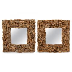 Pair of Rustic Driftwood Framed Square Wall Mirrors - 4734322