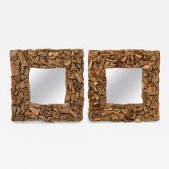 Pair of Rustic Driftwood Framed Square Wall Mirrors - 4734337