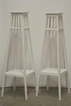 Pair of Rustic White Painted Plant Stands - 1275082