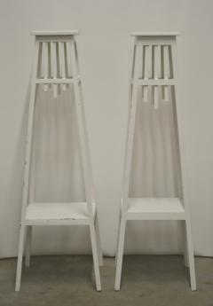 Pair of Rustic White Painted Plant Stands - 1275083