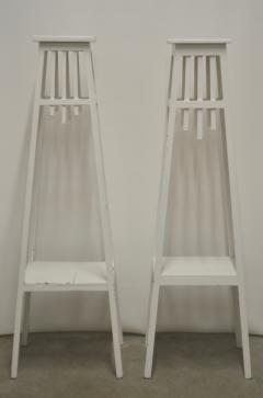 Pair of Rustic White Painted Plant Stands - 1275085