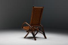 Pair of Rustic Woven Leather Bamboo Armchairs 1950s - 2610968
