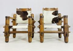 Pair of Safari Style Chairs With Cowhide Upholstery Brazil 1960s - 4128115