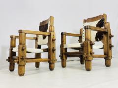 Pair of Safari Style Chairs With Cowhide Upholstery Brazil 1960s - 4128116