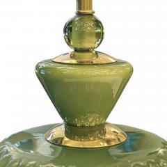 Pair of Sage Green Plisse Palazzo Murano Glass Table Lamps - 4778245