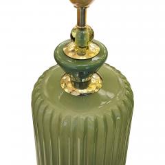 Pair of Sage Green Plisse Palazzo Murano Glass Table Lamps - 4778246