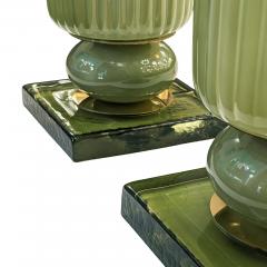 Pair of Sage Green Plisse Palazzo Murano Glass Table Lamps - 4778247