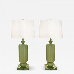 Pair of Sage Green Plisse Palazzo Murano Glass Table Lamps - 4779033