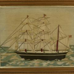 Pair of Sailors Woolwork Pictures of Man of War Ships - 3405326