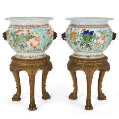 Pair of Samson Famille Verte Porcelain Jardini res on Stands - 4787895