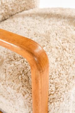 Pair of Scandinavian Art Deco Easy Chairs in Birch and Sheepskin 1930s - 4443305