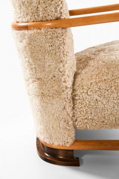 Pair of Scandinavian Art Deco Easy Chairs in Birch and Sheepskin 1930s - 4443306