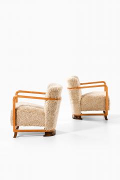 Pair of Scandinavian Art Deco Easy Chairs in Birch and Sheepskin 1930s - 4444239