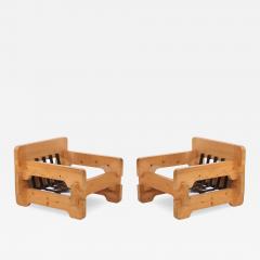 Pair of Scandinavian Brutalist style Pine Armchairs C 1965  - 4614405
