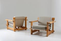 Pair of Scandinavian Lounge Chairs in Pine 1970s - 1143576