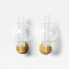Pair of Scandinavian Modern Wall Lamps in Glass Lacquer and Metal 1950s - 4643147