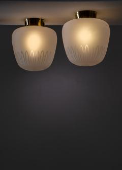 Pair of Scandinavian Modern frosted glass ceiling lamps - 2998840