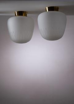 Pair of Scandinavian Modern frosted glass ceiling lamps - 2998841