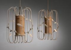 Pair of Scandinavian Modern metal cage pendants - 3671650