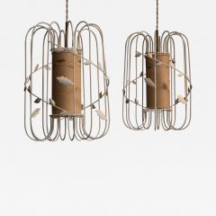 Pair of Scandinavian Modern metal cage pendants - 3673440