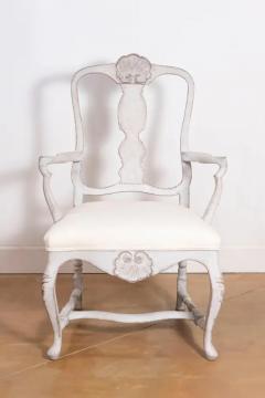 Pair of Scandinavian Rococo Style Painted Armchairs - 3722422