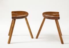 Pair of Scandinavian possibly French Seat Tripod Stools 1950s - 2267733
