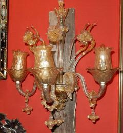 Pair of Sconces of Light Crystal of Murano with Gold Inside 1950 1970 - 2422563